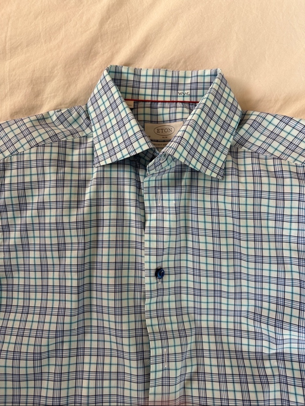Eton Plaid Dress Shirt in Light Blue and Teal